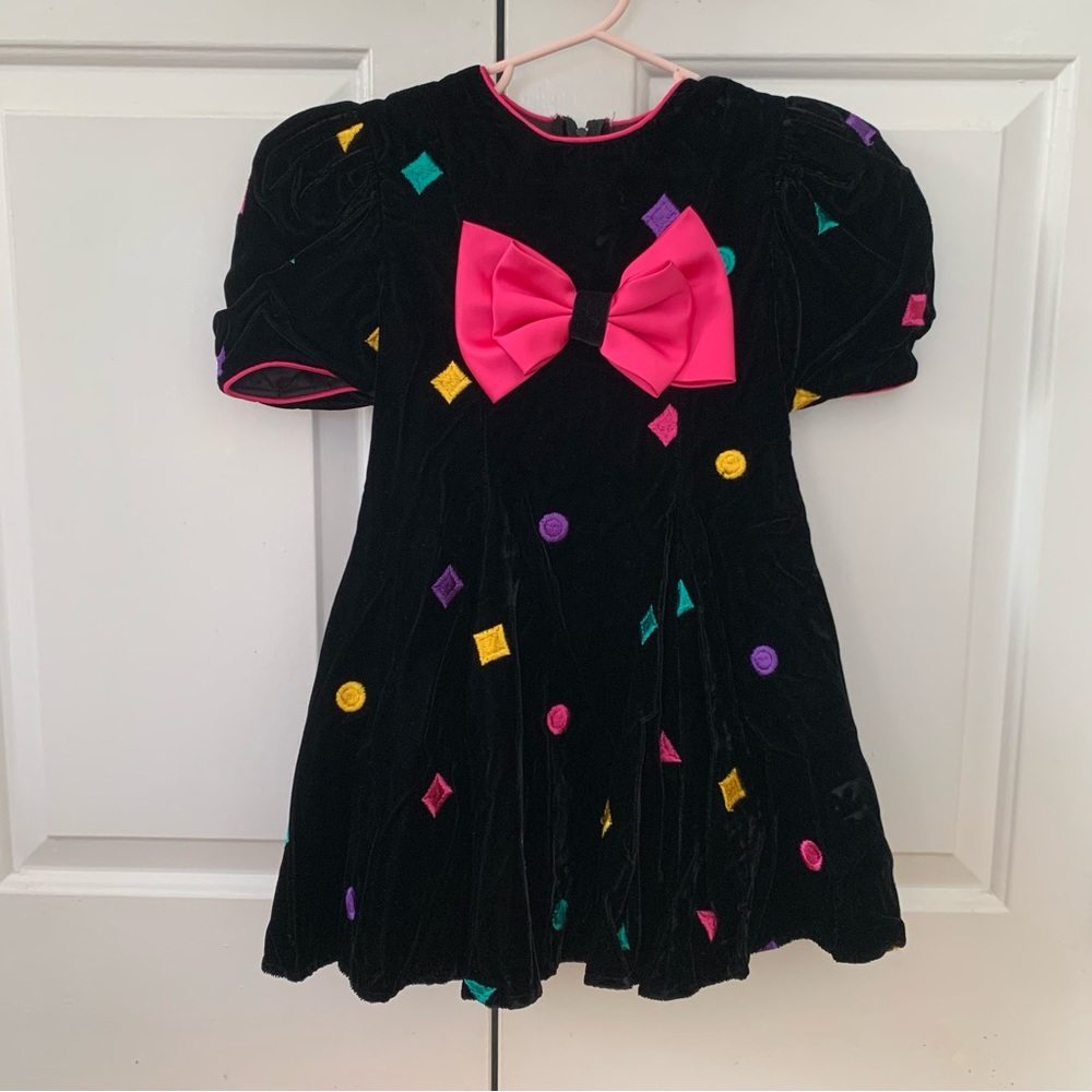 VTG 80s 90s girls velvet party dress w/ giant bow 5T XS S